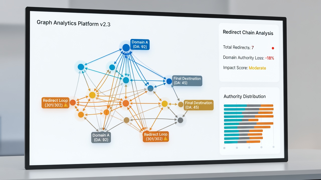 Examining Redirect Chain Impacts on Domain Authority via Graph Analytics Platforms