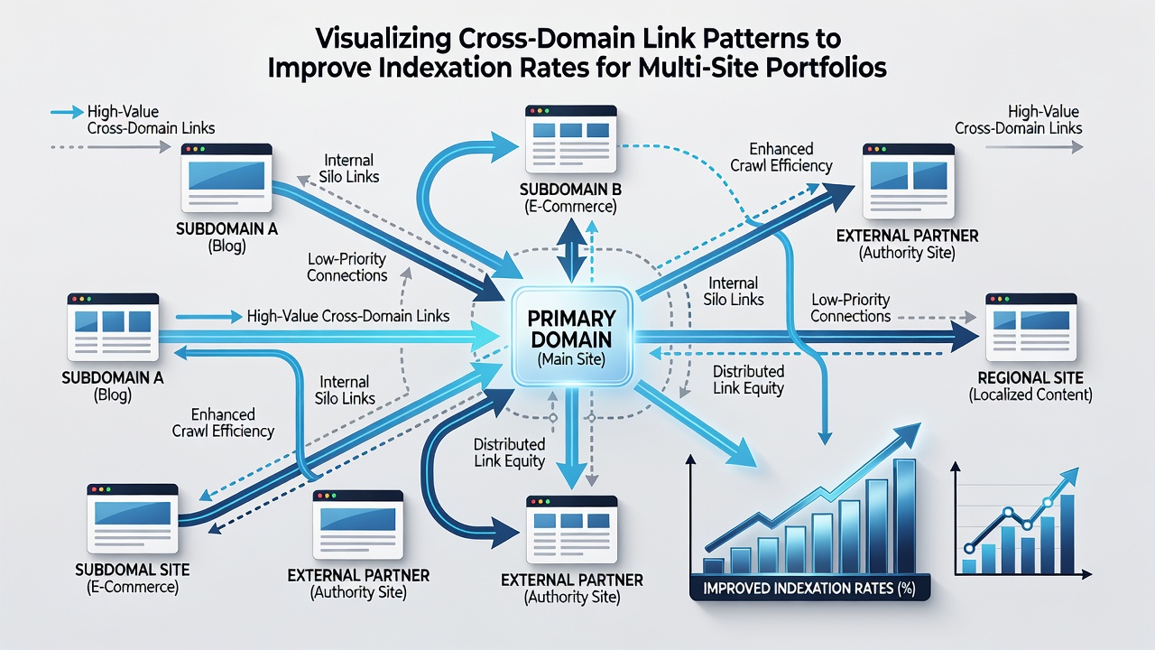 Detailed example of link pattern visualization improving indexation metrics for a multi-site portfolio